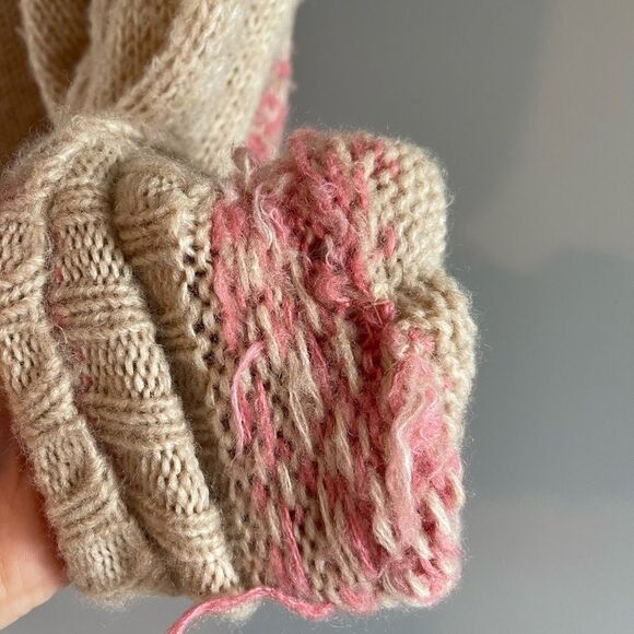 Free People Fair Isle Nordic Alpine Wool Blend Sweater Tan/Pink | SZ M - Picture 11 of 13